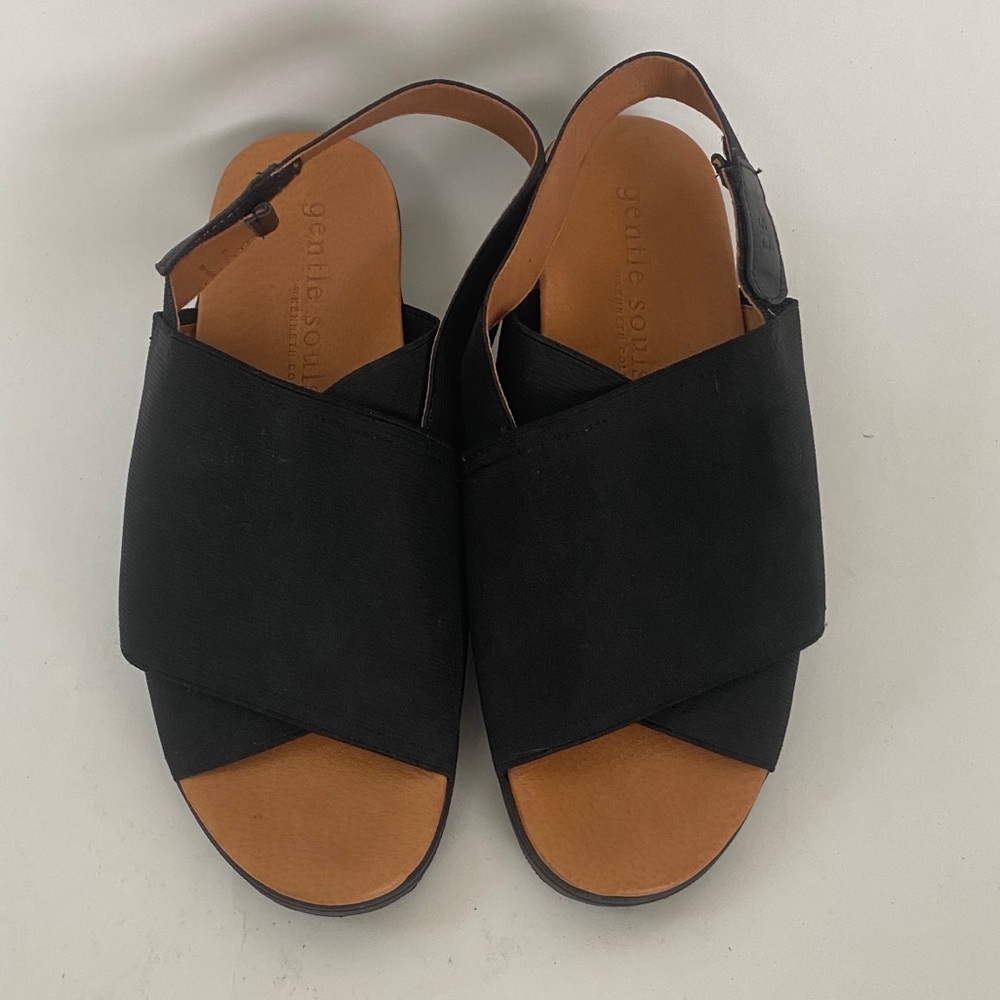 Gentle Souls Leo Black Leather Sandals / Slides